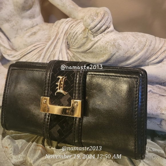 L.A.M.B. Gwen Stefani Leather Wallet Velour Center Stripe Designer Luxury #63 - Picture 2 of 14